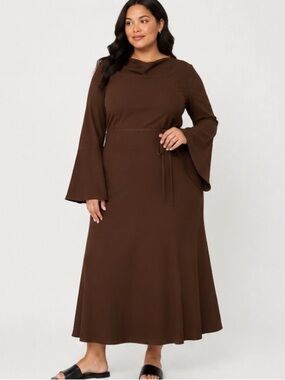 The Drop x withloveleena Brown Bell Sleeve Maxi Dress 2X Tie Waist NWT Plus Size